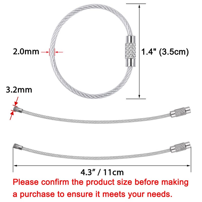 Wisdompro Wire Keychain Cable, 12 Pack of 4.3 Inch Stainless Steel Wire Keyrings 2mm Cable Keyring Loop/Hoop for Luggage Tags, Keys and ID Tag Keepers - Silver - Image 2